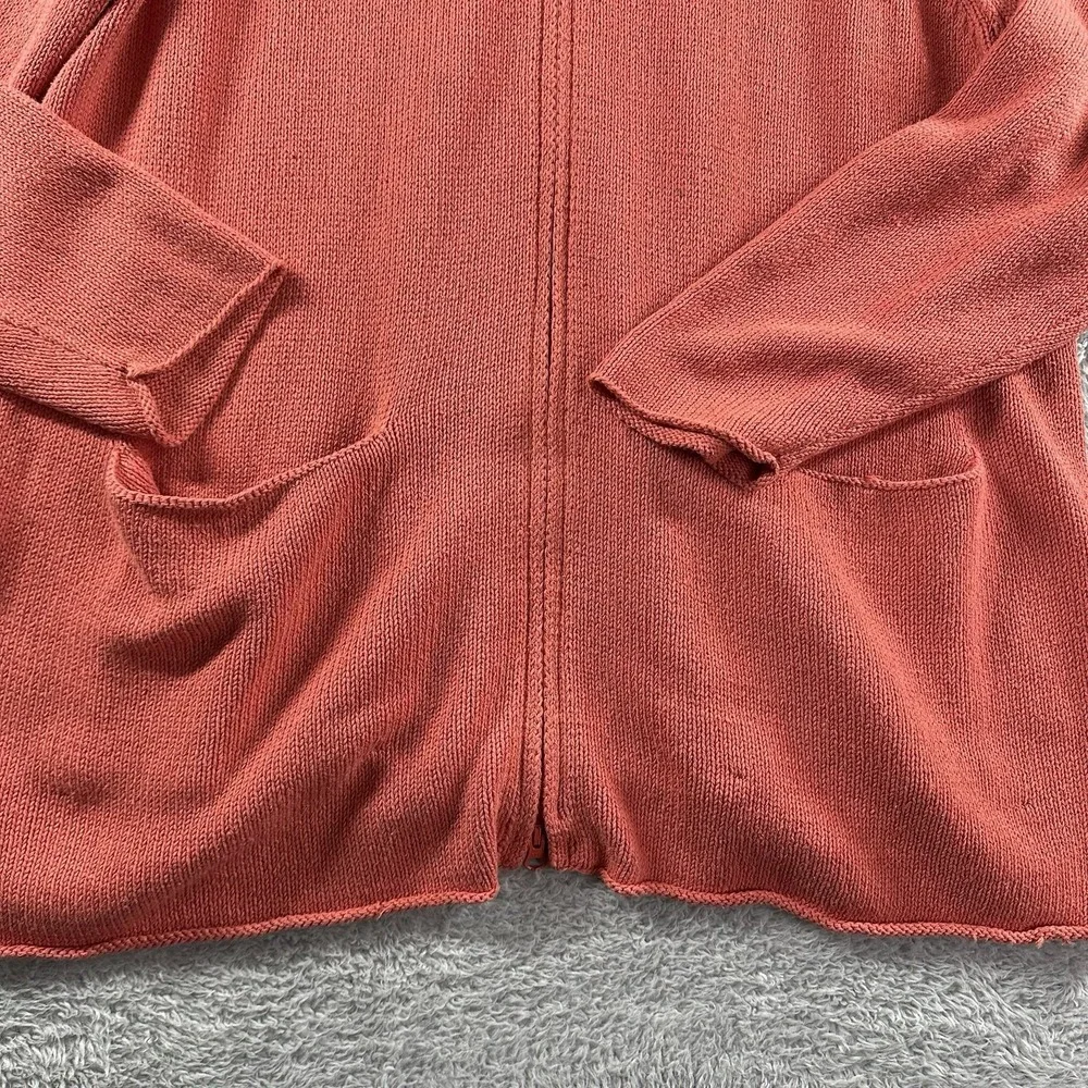 Silk Blend Cardigan Sweater Womens XL‎ Coral Pink Hooded Pockets Lagenlook